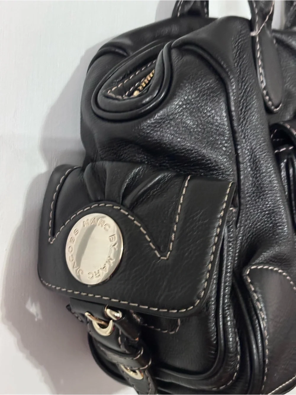Marc by Marc Jacobs vintage Black Pebbled Satchel Zip Buckle Logo Silver HW - Picture 6 of 15